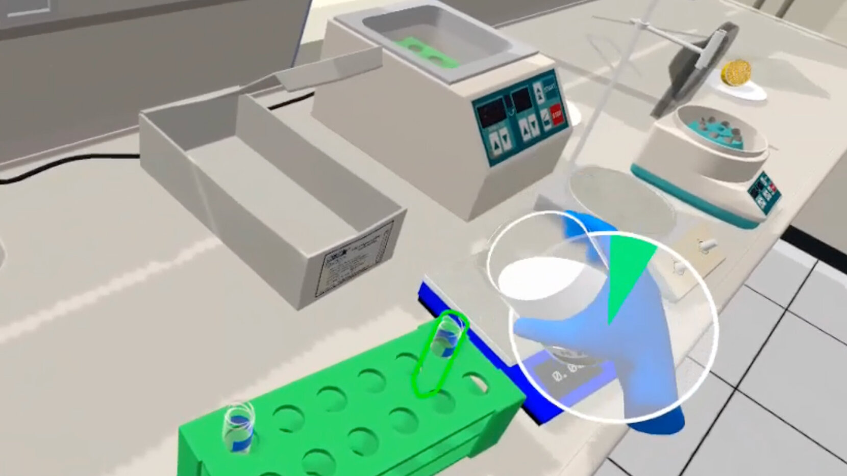 Screenshot aus der VR-Übung "Mozzarella-Versuch" der BHT.