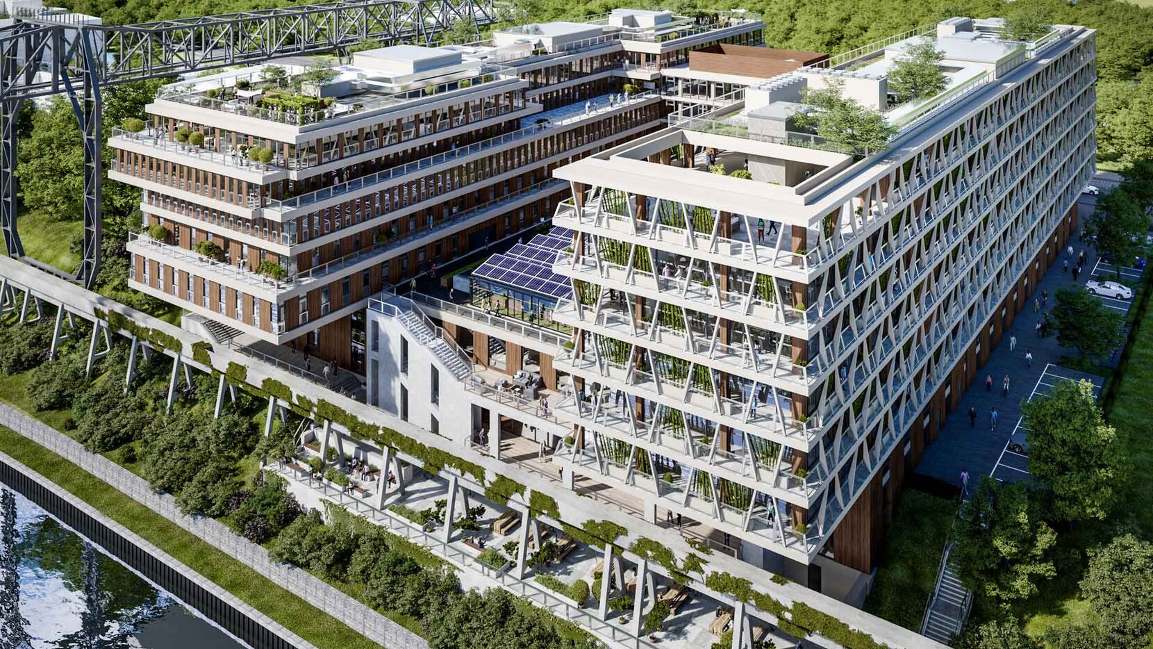 Visualisierung des Food Campus Berlin mit Teltowkanal, Brain City Berlin