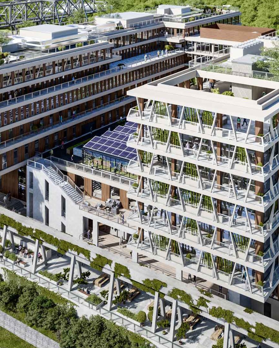Visualisierung des Food Campus Berlin mit Teltowkanal, Brain City Berlin