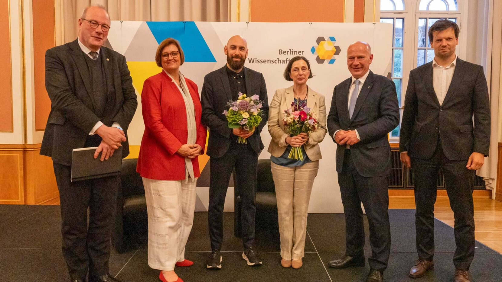 Preisverleihung Berliner Wissenhschaftspreis 2023, Wissenschaftssenatorin Dr. Ina Czyborra, Prof. Dr. Dr. h.c. Artemis Alexiadou, Dr.Dr. Kerem Böge, Kai Wegener, Regierender Bürgermeister von Berlin