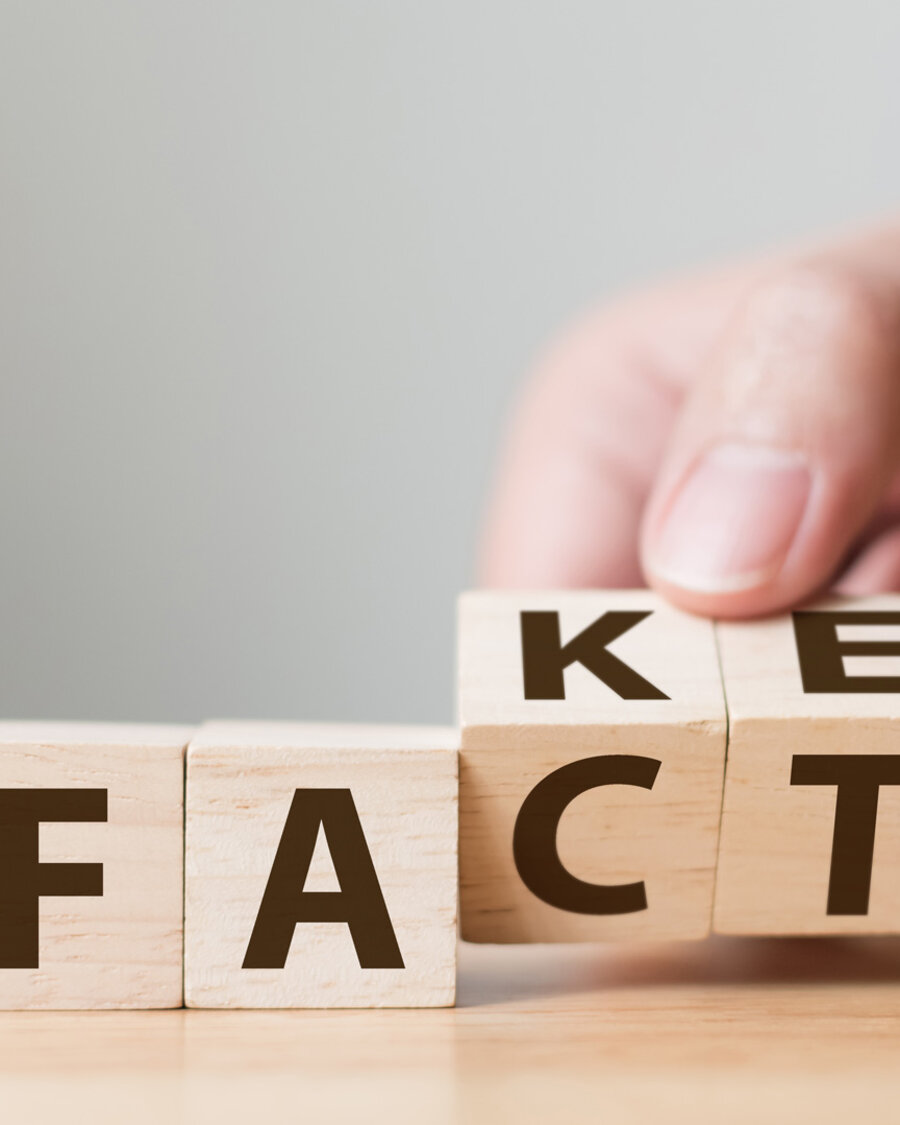 Würfel mit Wende-Aufschrift: Fact/Fake
