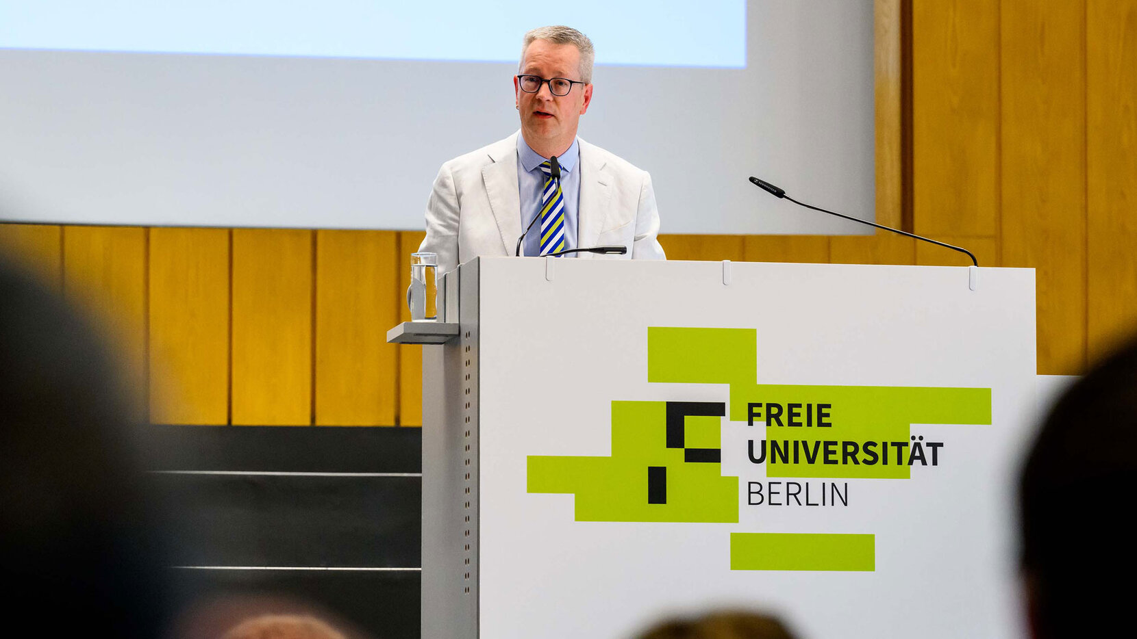 Günter M. Ziegler, Präsident der FU Berlin und Brain City-Botschafter redet beim Festakt "75 Jahre FU Berlin"