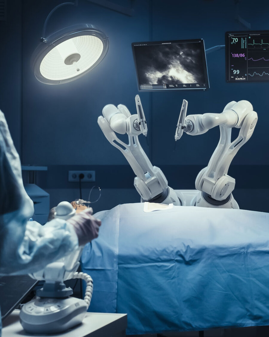 Roboter assistiert im OP-Saal, Brain City Berlin